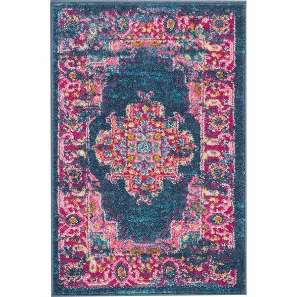 Homeroots 2 x 3 ft. Blue & Pink Medallion Scatter Area Rug 385251